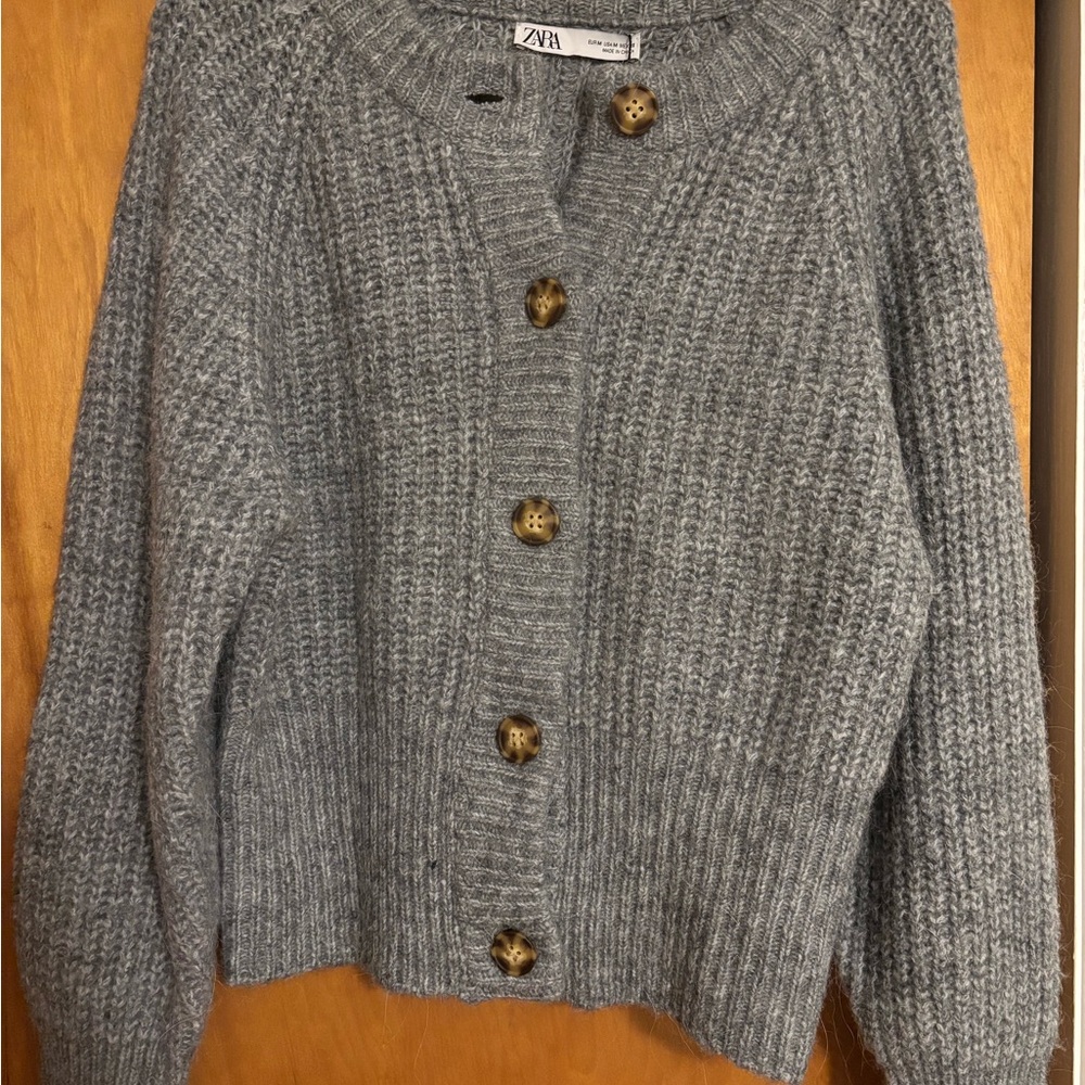 Zara Heather Gray Button-Up Cardigan